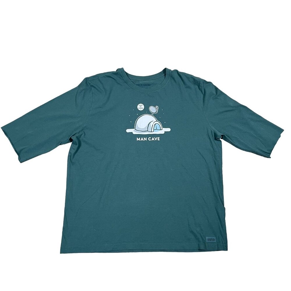Life is Good Green Man Cave Igloo T-Shirt Size XXL